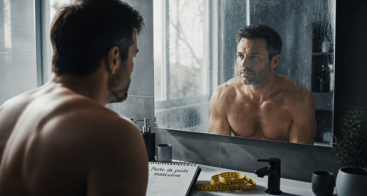 perte de poids homme devant miroir