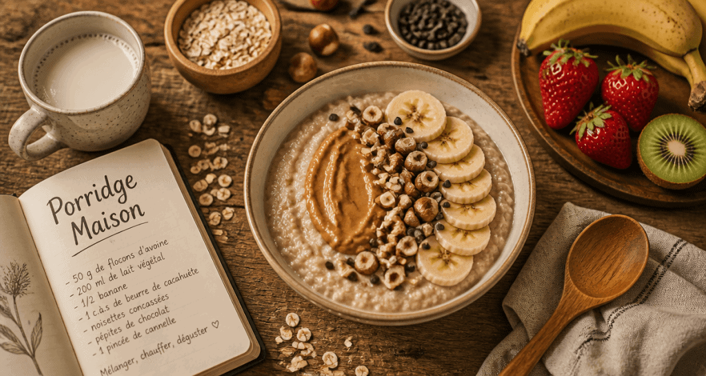 recette de porridge bol crémeux banane noisettes