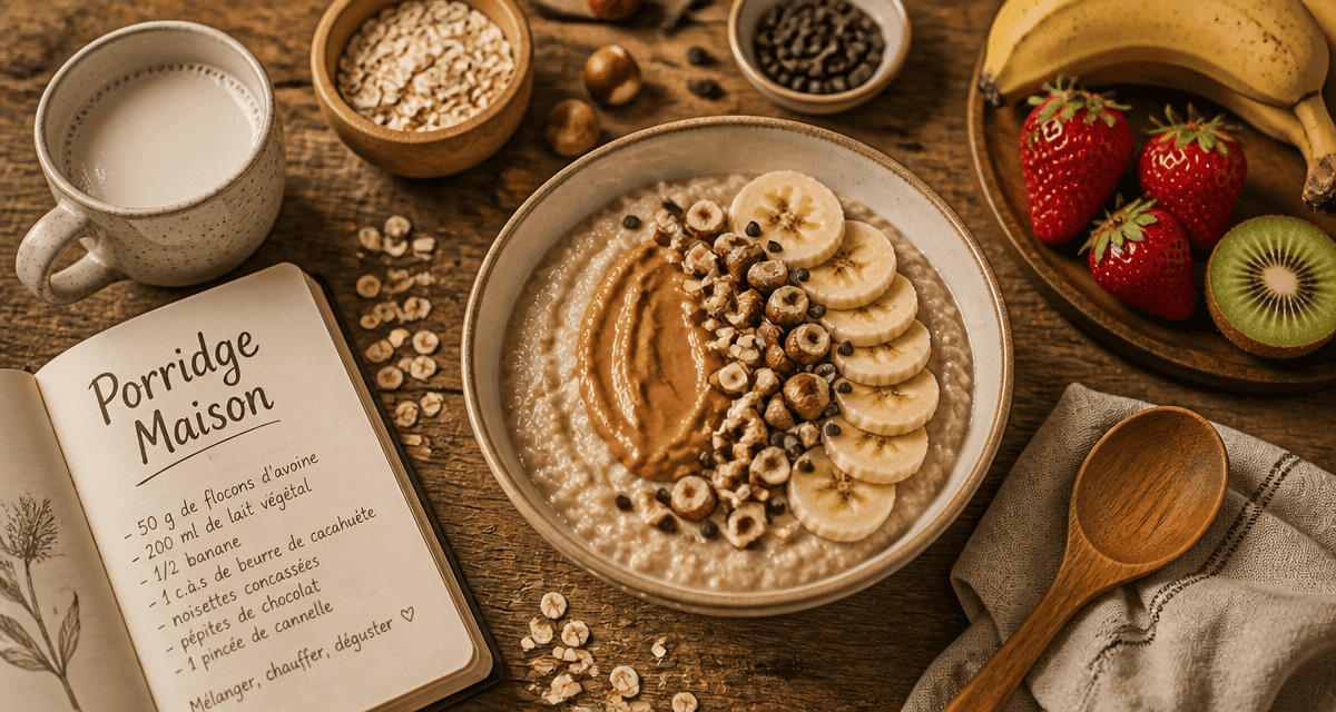recette de porridge bol crémeux banane noisettes