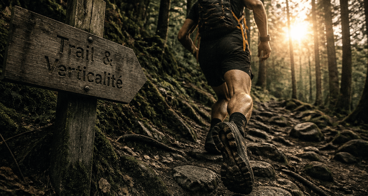 Running trail coureur sac hydratation chaussures crampons forêt