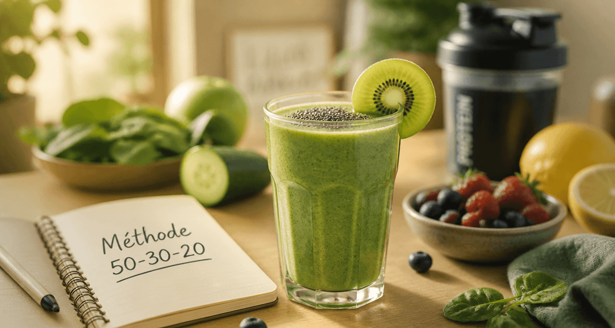 smoothie perte de poids vert avec graines de chia et kiwi