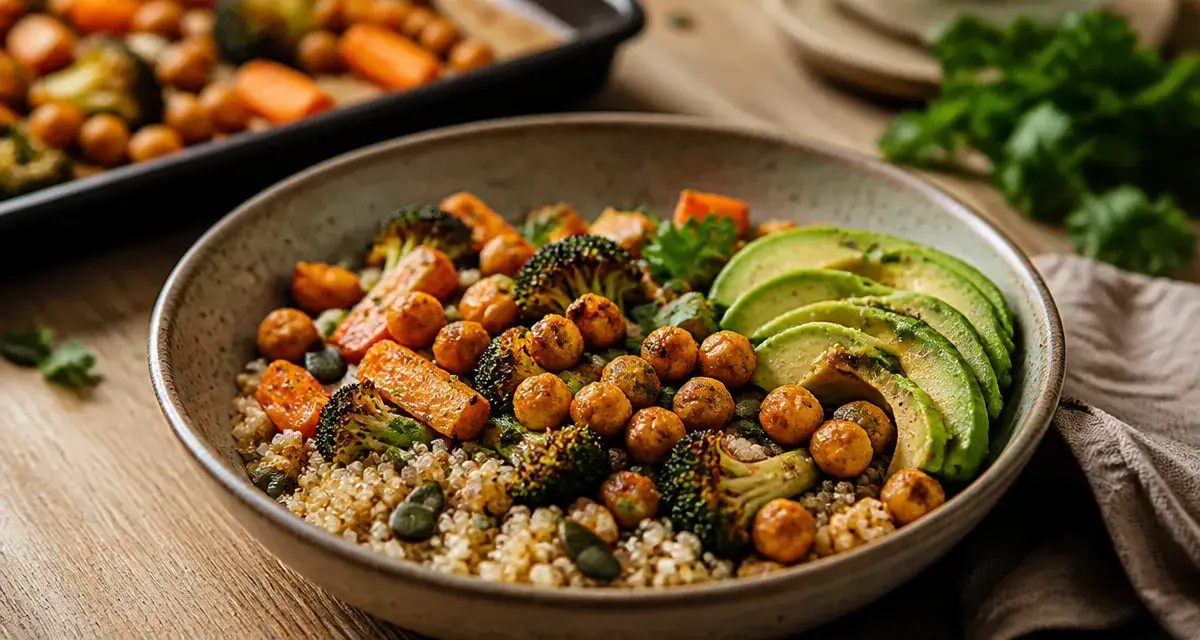 Aliment bon pour la santé : bol quinoa aux légumes et pois chiches