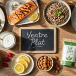 aliment pour perdre le ventre sur table en flat lay