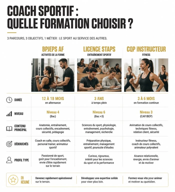 Comparatif des formations pour devenir coach sportif : BPJEPS, STAPS et CQP