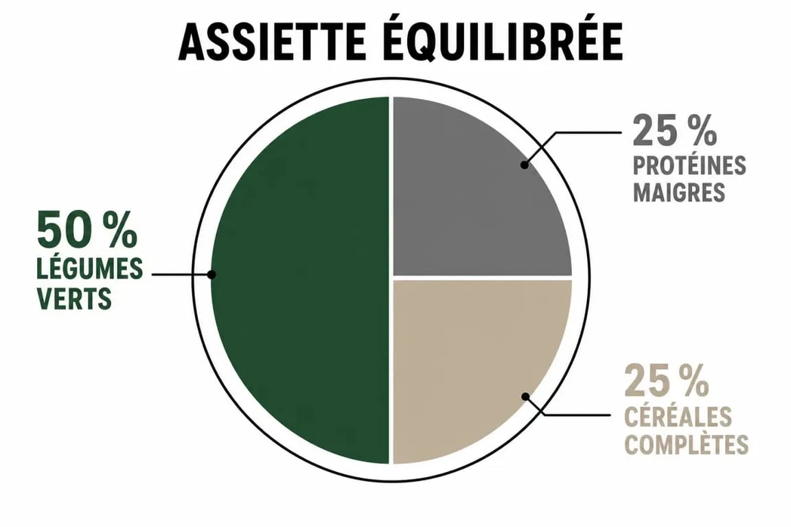 Infographie de la règle des trois tiers pour un plan alimentaire pour perte de poids équilibré