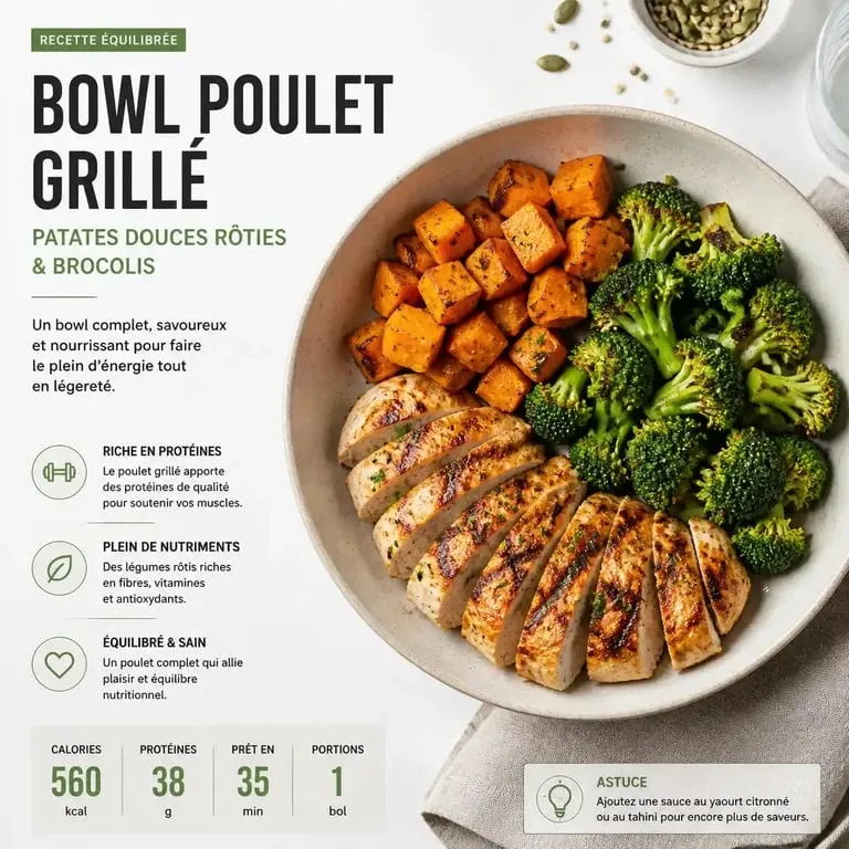 Bowl de poulet aux patates douces, recette riche en protéine pour la musculation