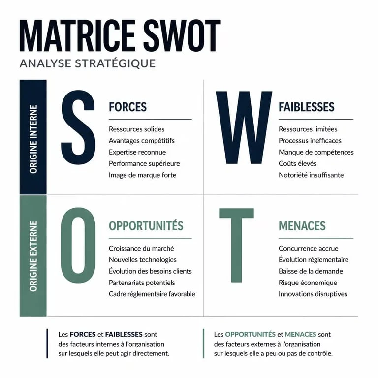 Schéma illustrant les quatre quadrants d'une analyse SWOT personnelle pour le développement de carrière