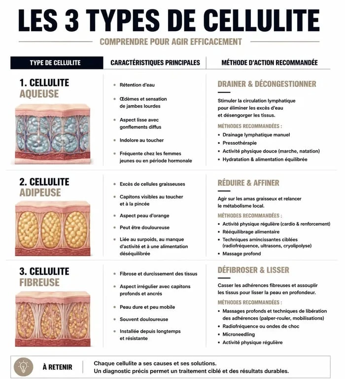 Infographie des types de cellulite des cuisses et méthodes pour les perdre