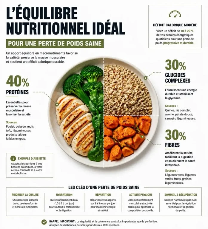 Infographie sur l'équilibre nutritionnel pour maigrir vite et bien