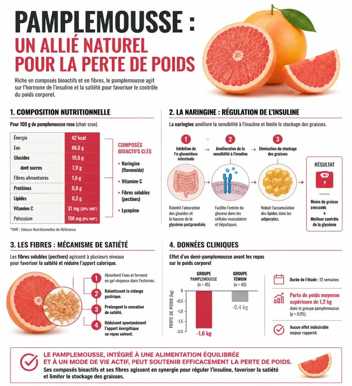 Infographie sur les bienfaits du pamplemousse pour le régime et la perte de poids