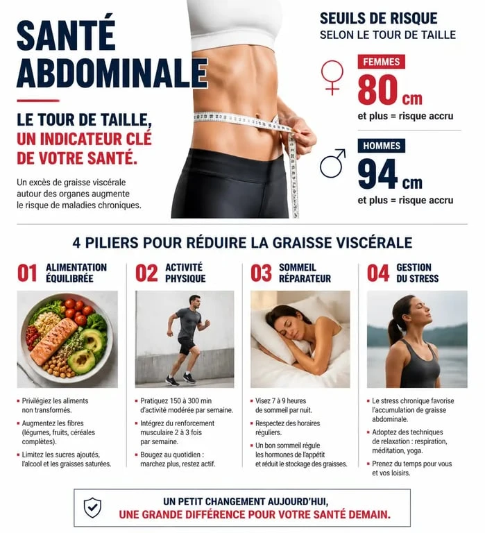 Infographie sur les seuils de santé pour perdre son tour de taille et conseils pratiques