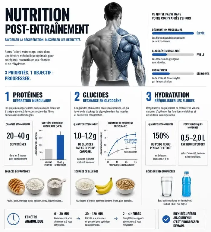 Infographie sur l'alimentation post-sport : que manger après le sport pour une récupération optimale
