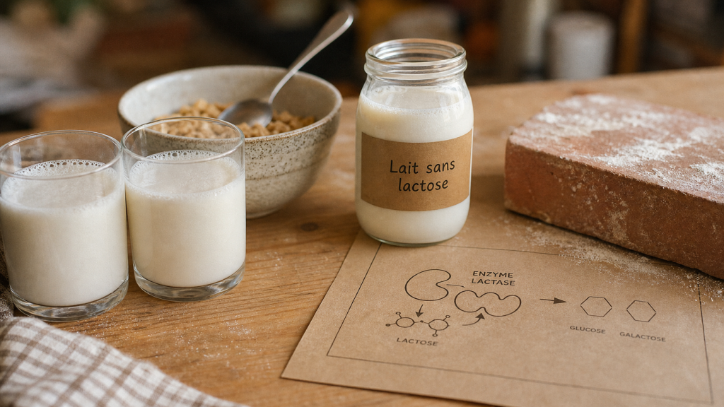 Lait sans lactose c est quoi : deux verres et pot, goût plus sucré