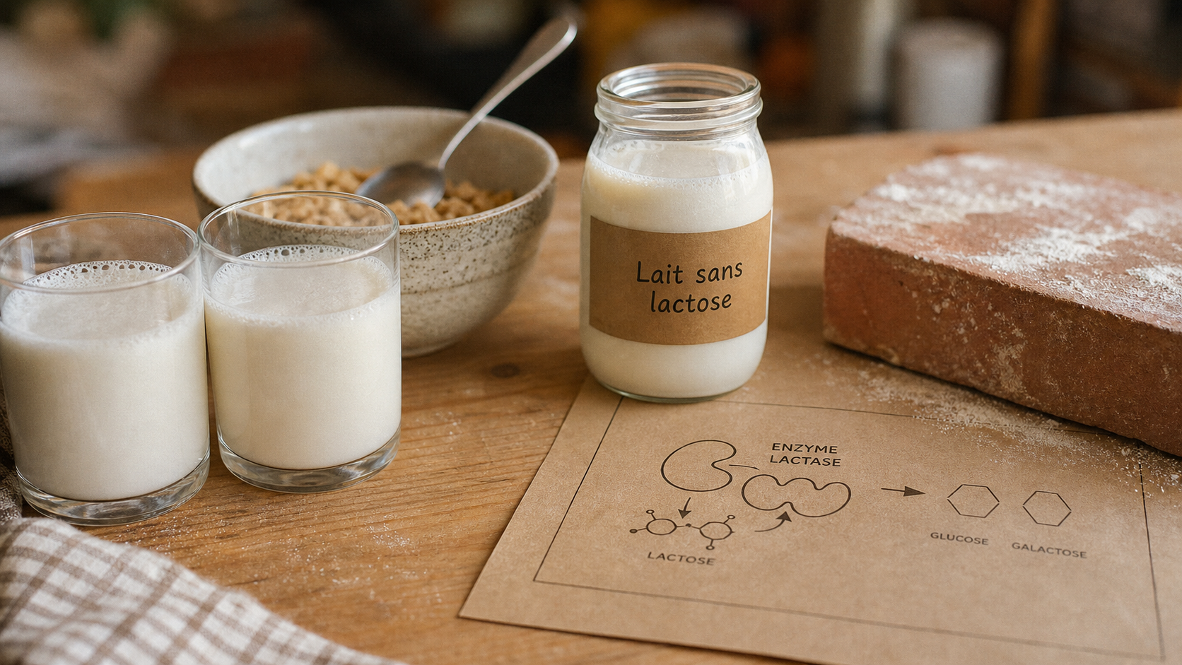 Lait sans lactose c est quoi : deux verres et pot, goût plus sucré