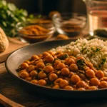 Par quoi remplacer les féculents : curry de pois chiches et “riz” de chou-fleur