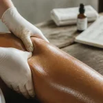 Perdre cellulite des cuisses : palper-rouler sur cuisse avec huile