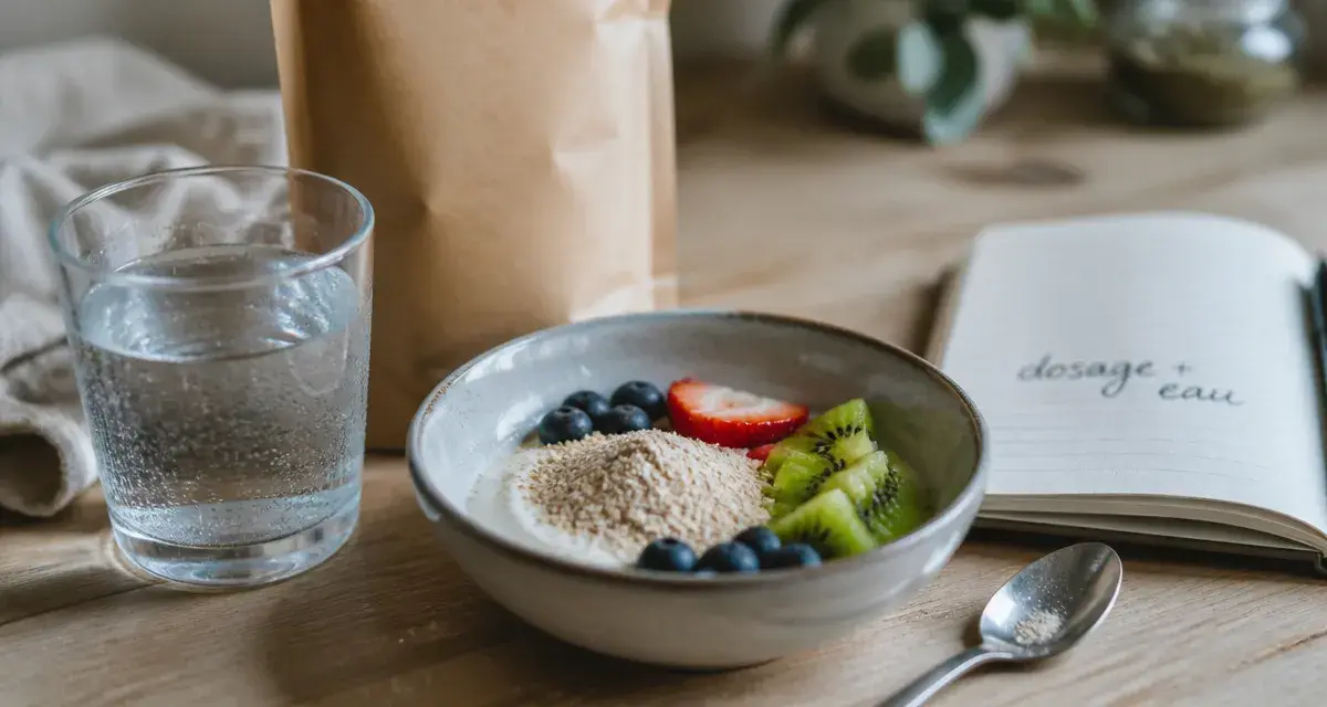 Psyllium c est quoi : bol avec poudre de psyllium et eau pour réguler le transit