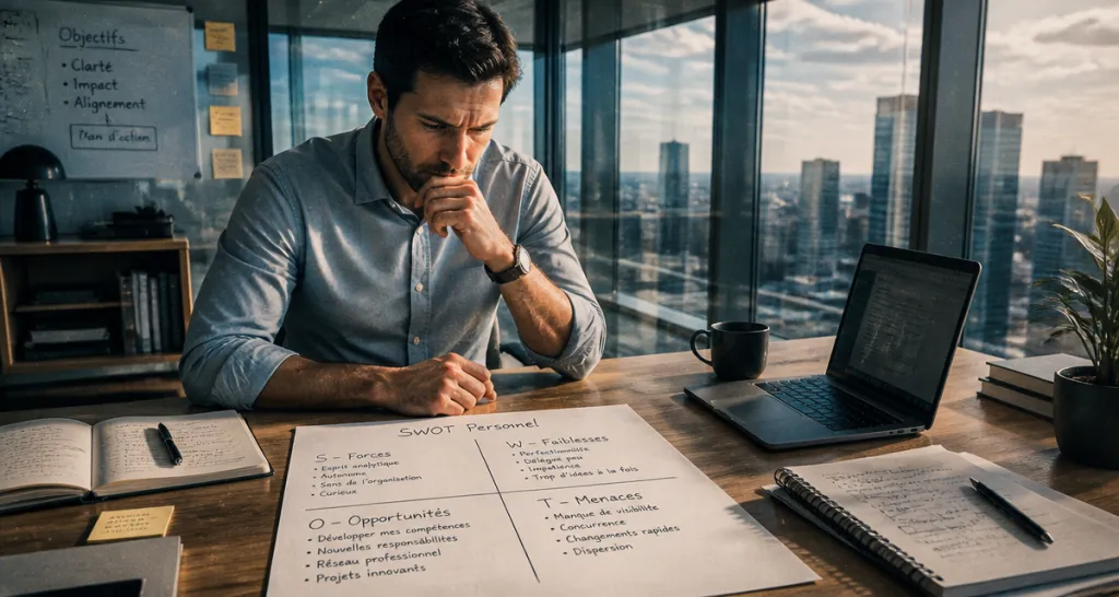 swot personnel matrice manuscrite sur bureau