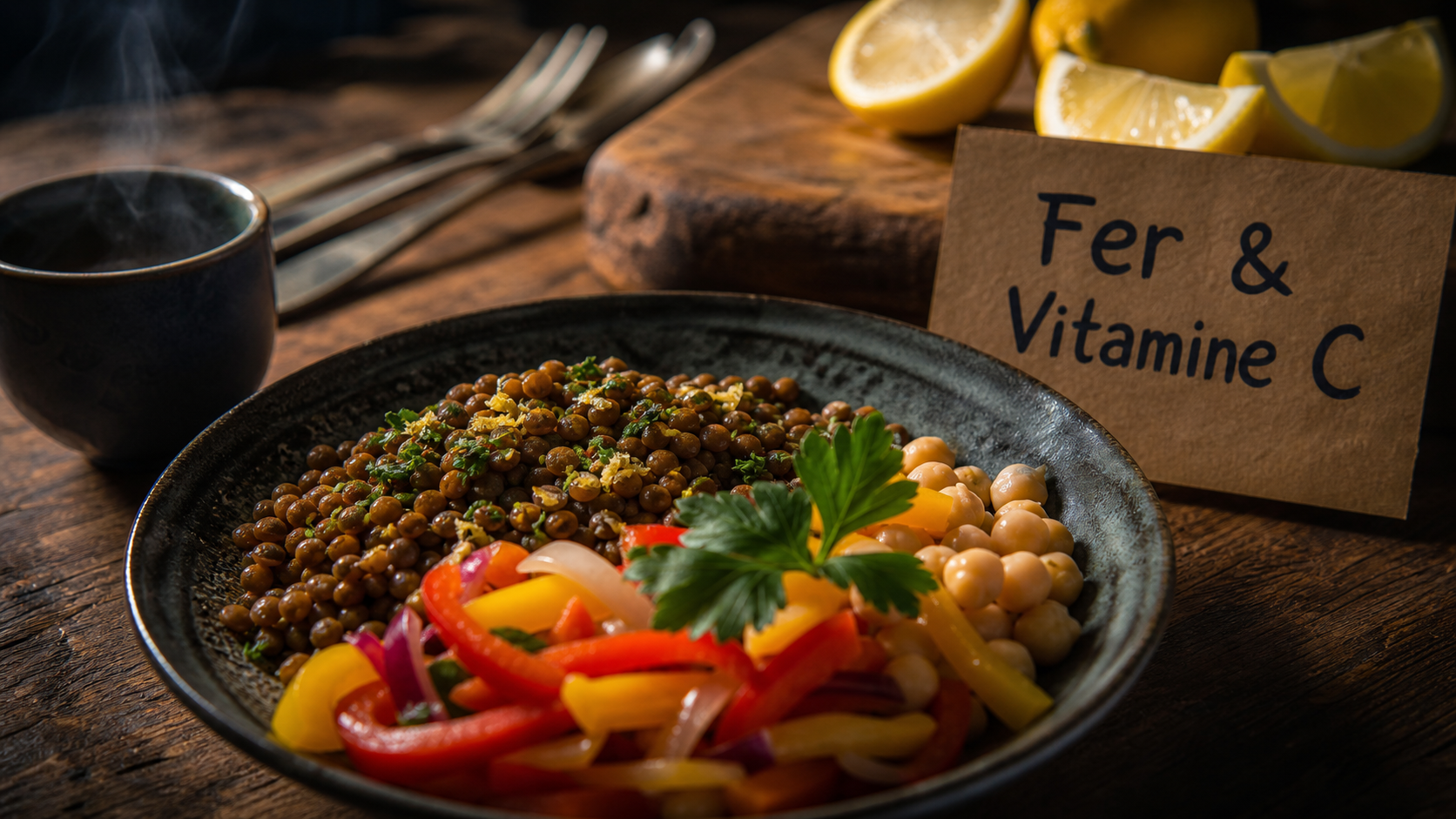 Aliments avec beaucoup de fer : lentilles et pois chiches avec vitamine C
