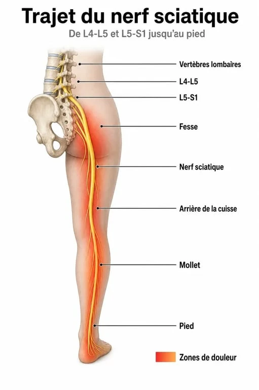 Schéma anatomique du trajet du nerf sciatique pour les coureurs
