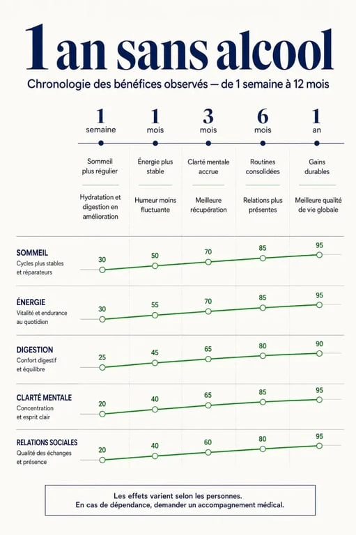 1 an sans alcool bienfaits : visualisation des effets sur le sommeil, l’énergie, la digestion et le mental