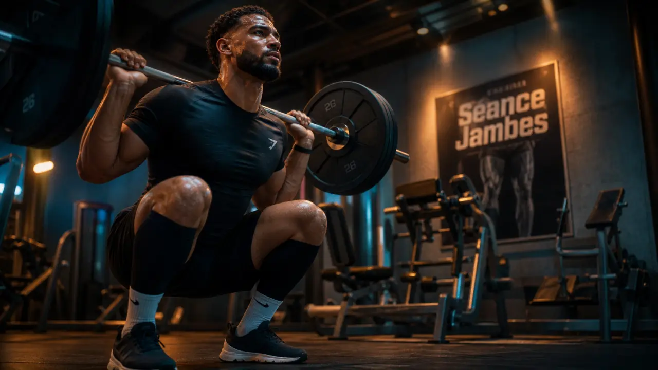 Exercice jambe : squat au sol en salle de sport