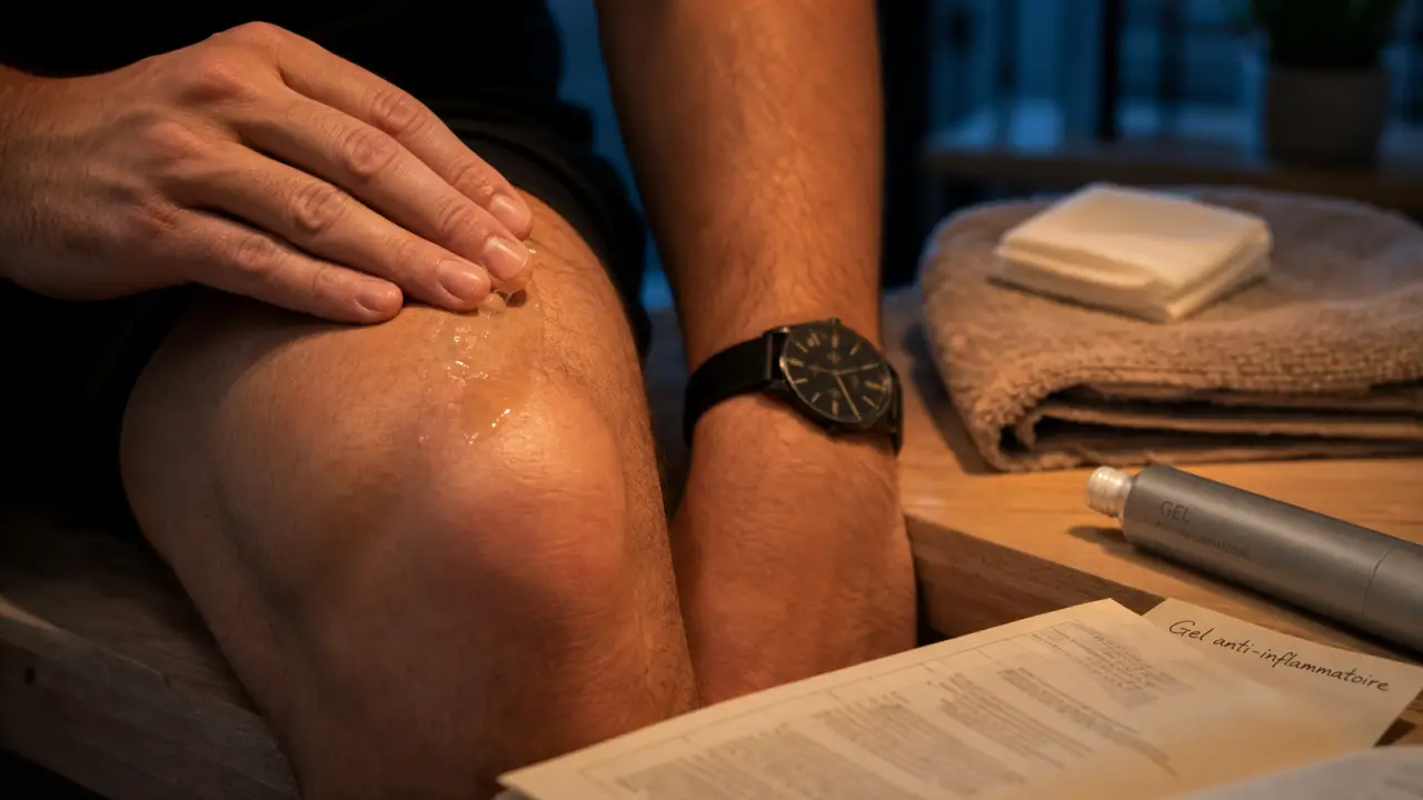 Gel anti inflammatoire appliqué sur peau : soulagement douleur