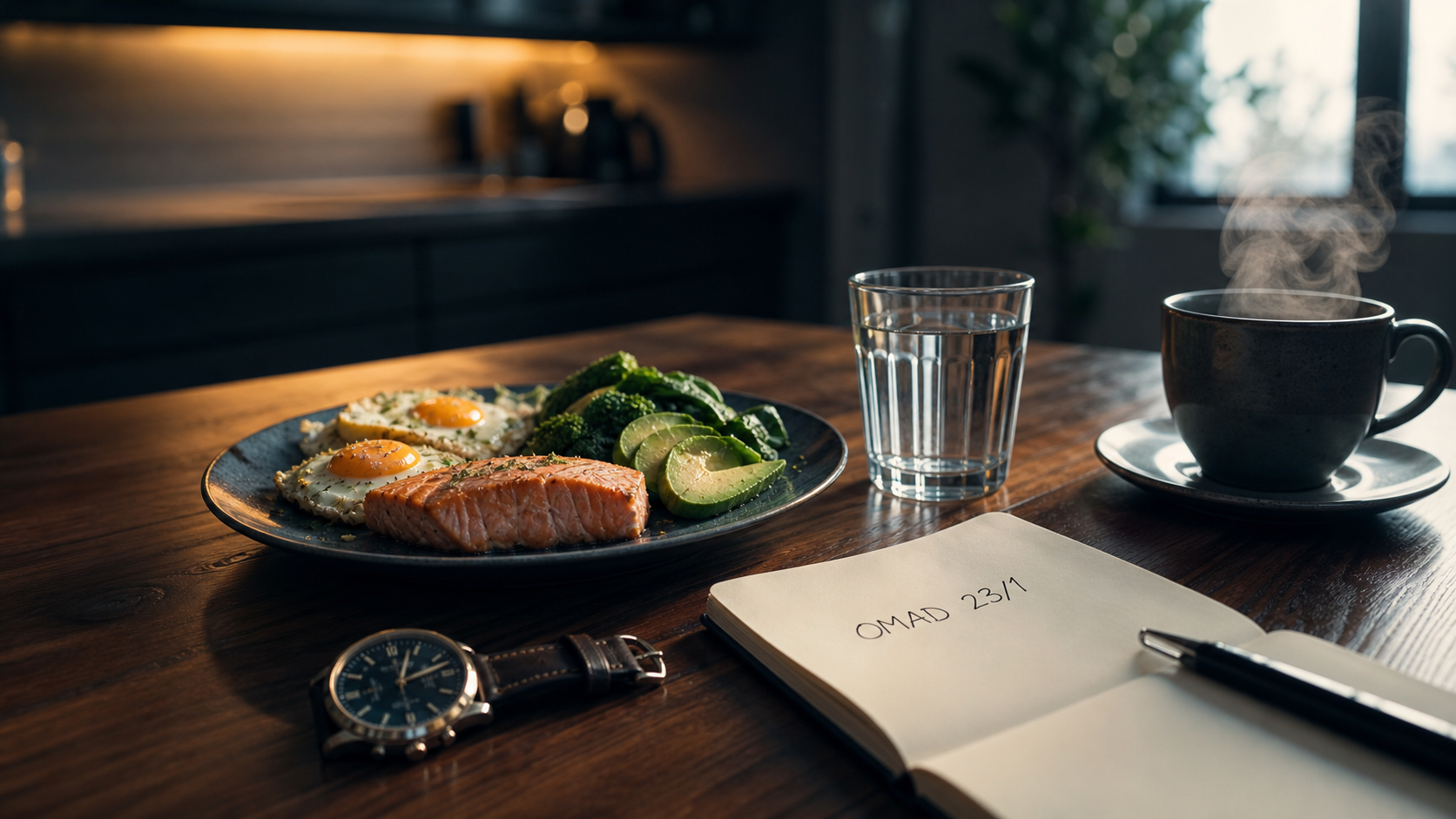 OMAD 23 heures : manger une fois par jour, assiette et eau, jeûne