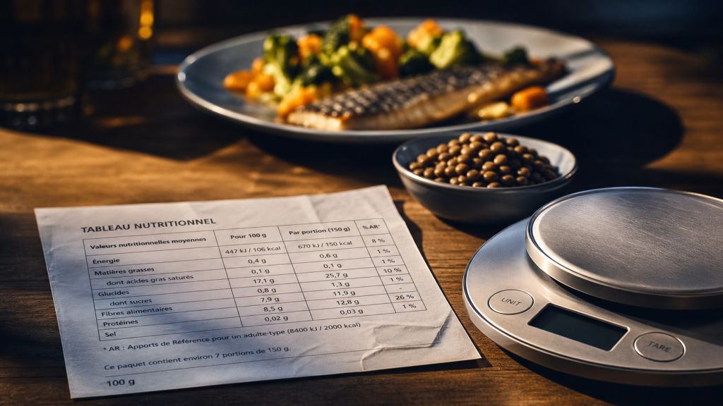Tableau des aliments : calories et portions
