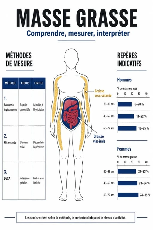 Masse grasse : comparaison des méthodes de mesure et repères indicatifs