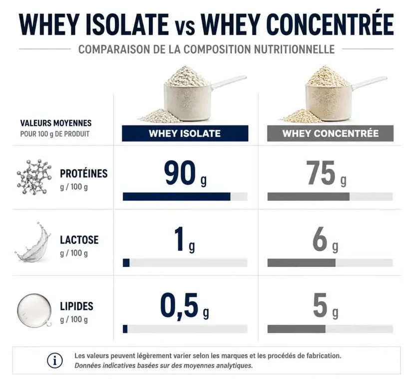 Comparatif nutritionnel whey isolate vs whey concentrée