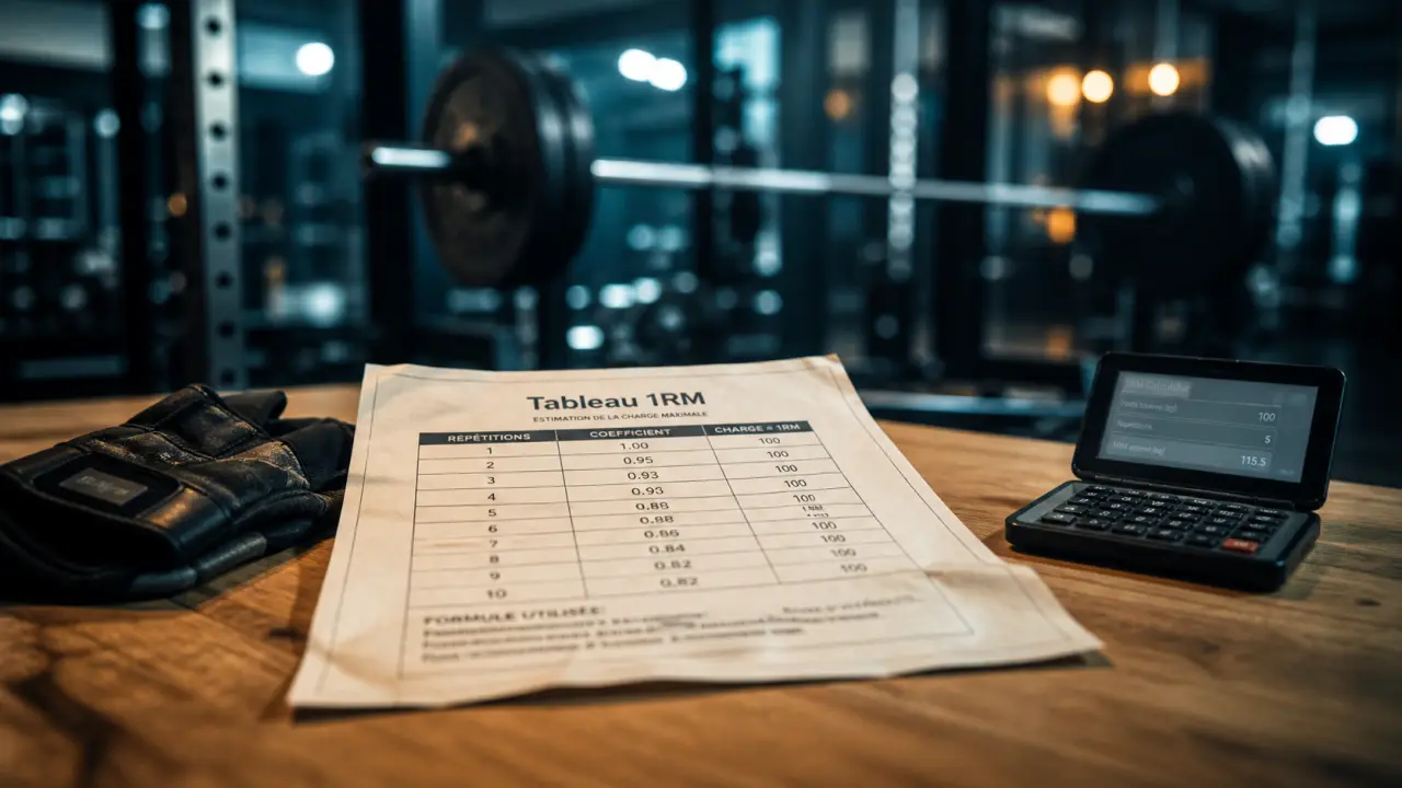 Tableau de force musculation : calcul 1RM et zones d’effort