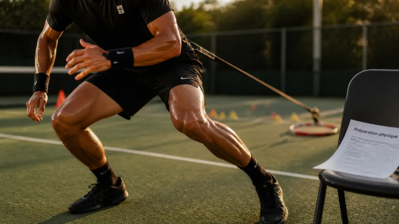 Tennis préparation physique : gainage dynamique et freinage contrôlé sur court de tennis