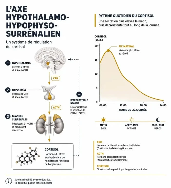 Schéma du cortisol et du complément alimentaire pour baisser le cortisol dans la réponse au stress