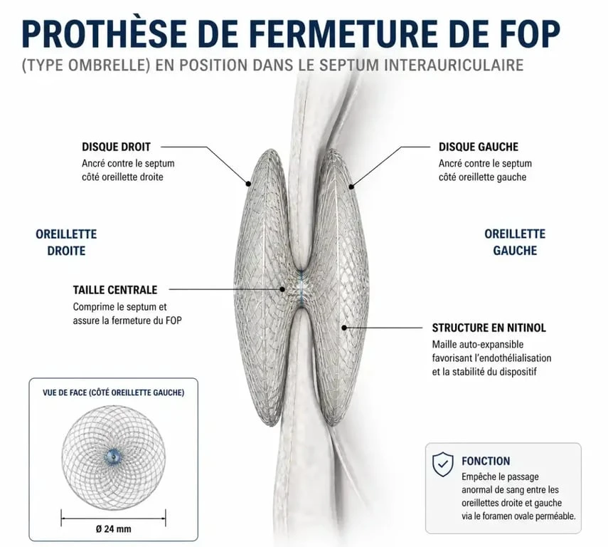 Dispositif de fermeture percutanée d'un foramen ovale perméable (FOP)