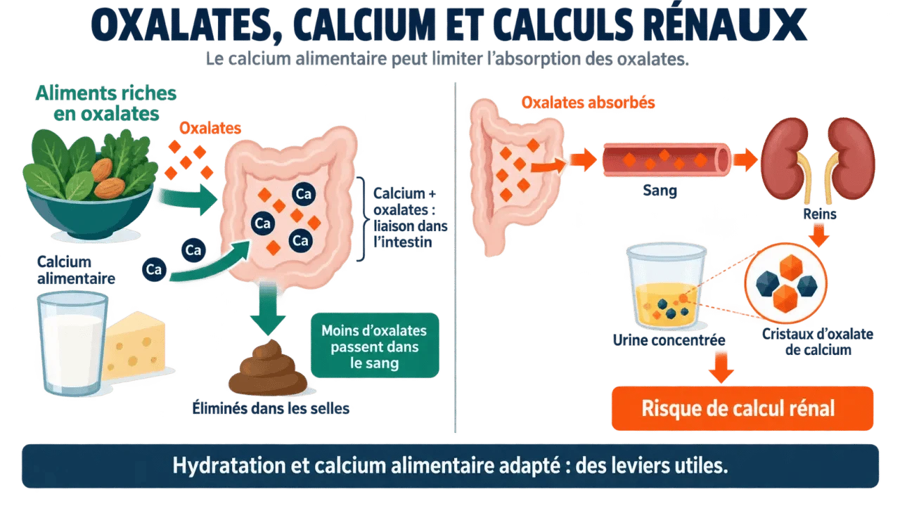 Schéma du mécanisme de l’alimentation riche en oxalate et de la formation des calculs rénaux