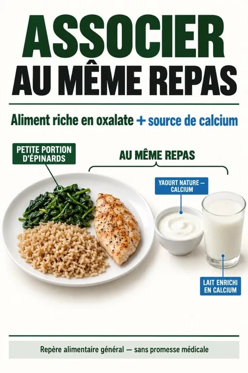 Association d’une source de calcium avec une alimentation riche en oxalate au même repas