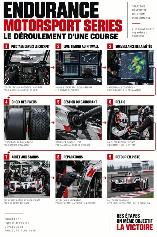 Infographie Endurance Motorsport Series sur la stratégie d'une course d'endurance
