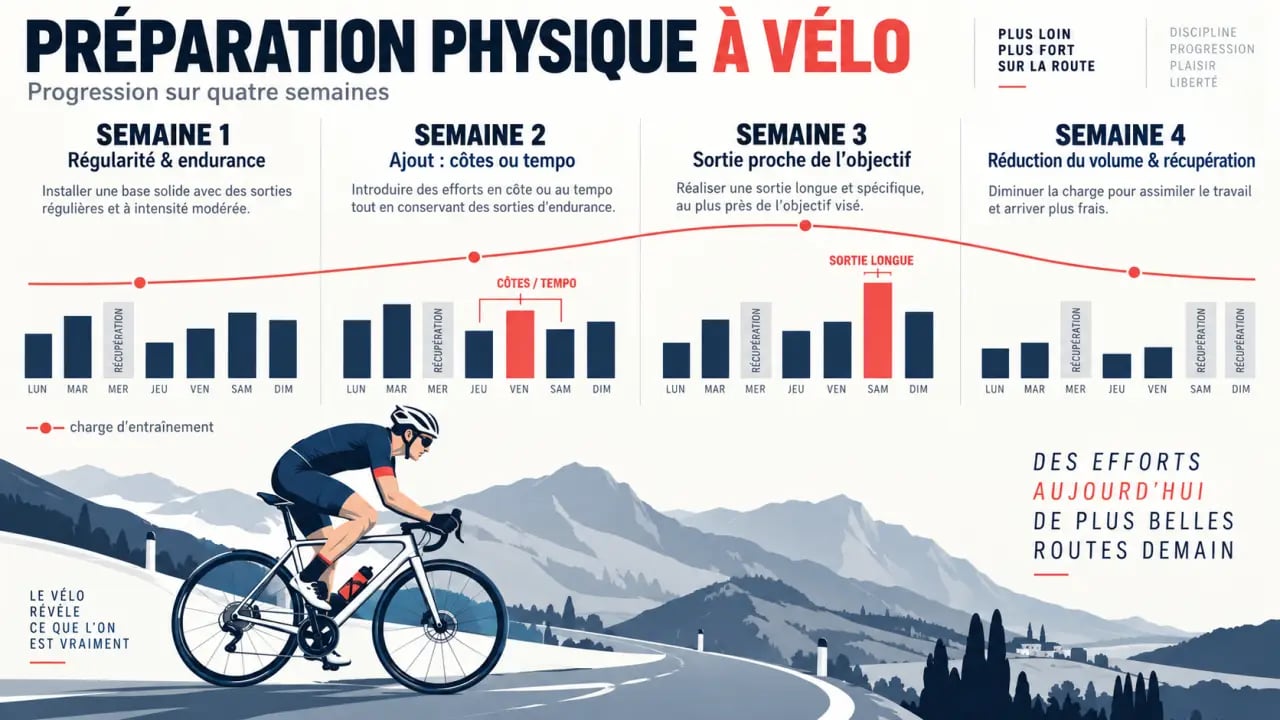Comment optimiser sa préparation physique pour les sorties vélo : progression d'un programme sur quatre semaines
