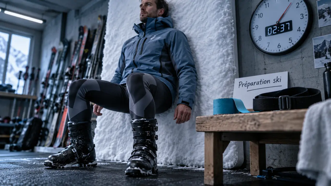 Ski préparation physique : exercice chaise au mur pour jambes prêtes