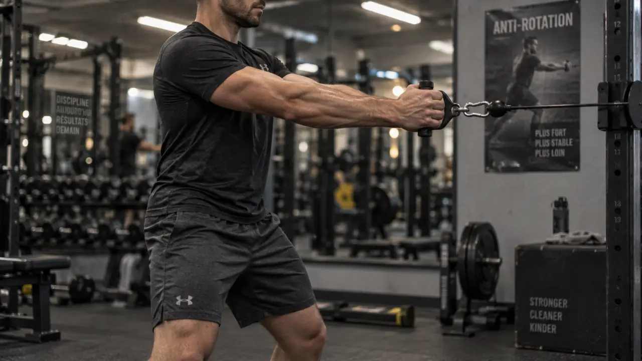 Gainage anti rotation Pallof press, tronc gainé non rigide