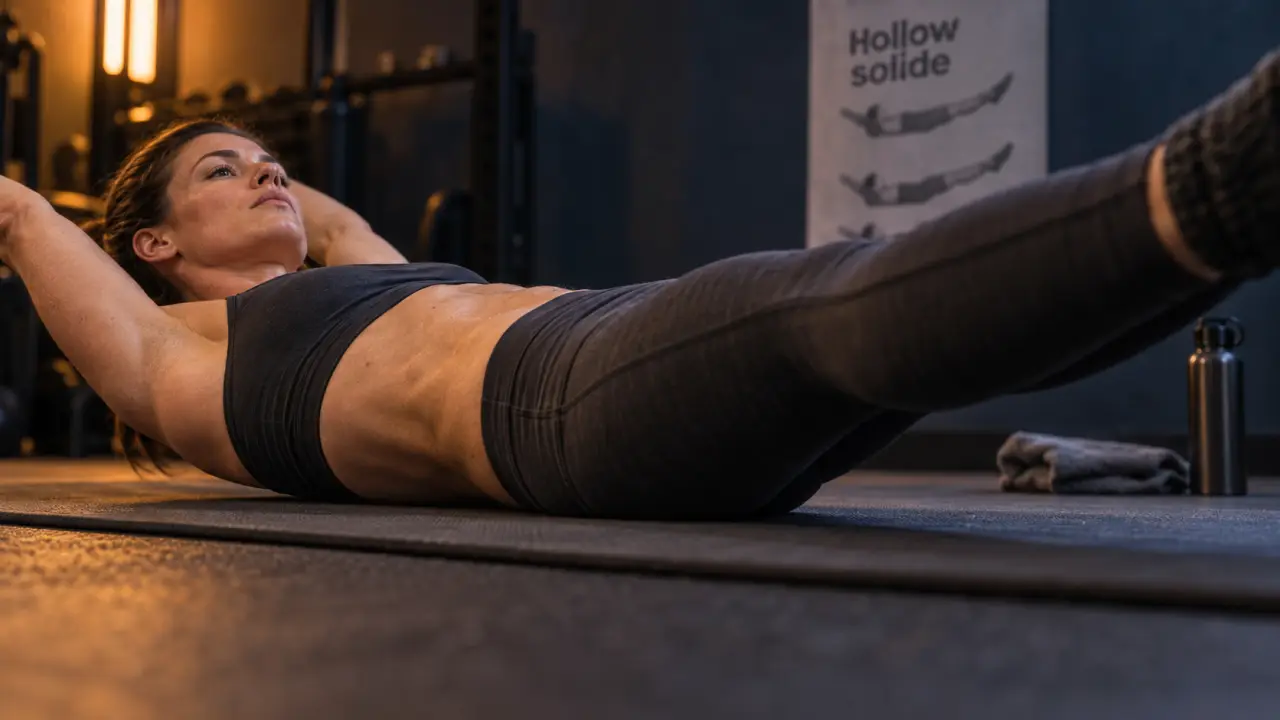 Gainage hollow : bassin stable, lombaires plaquées, pas de cambrure
